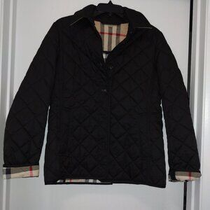 Women’s Black Quilted Jacket / Light Coat – Plaid lining-Size Medium-